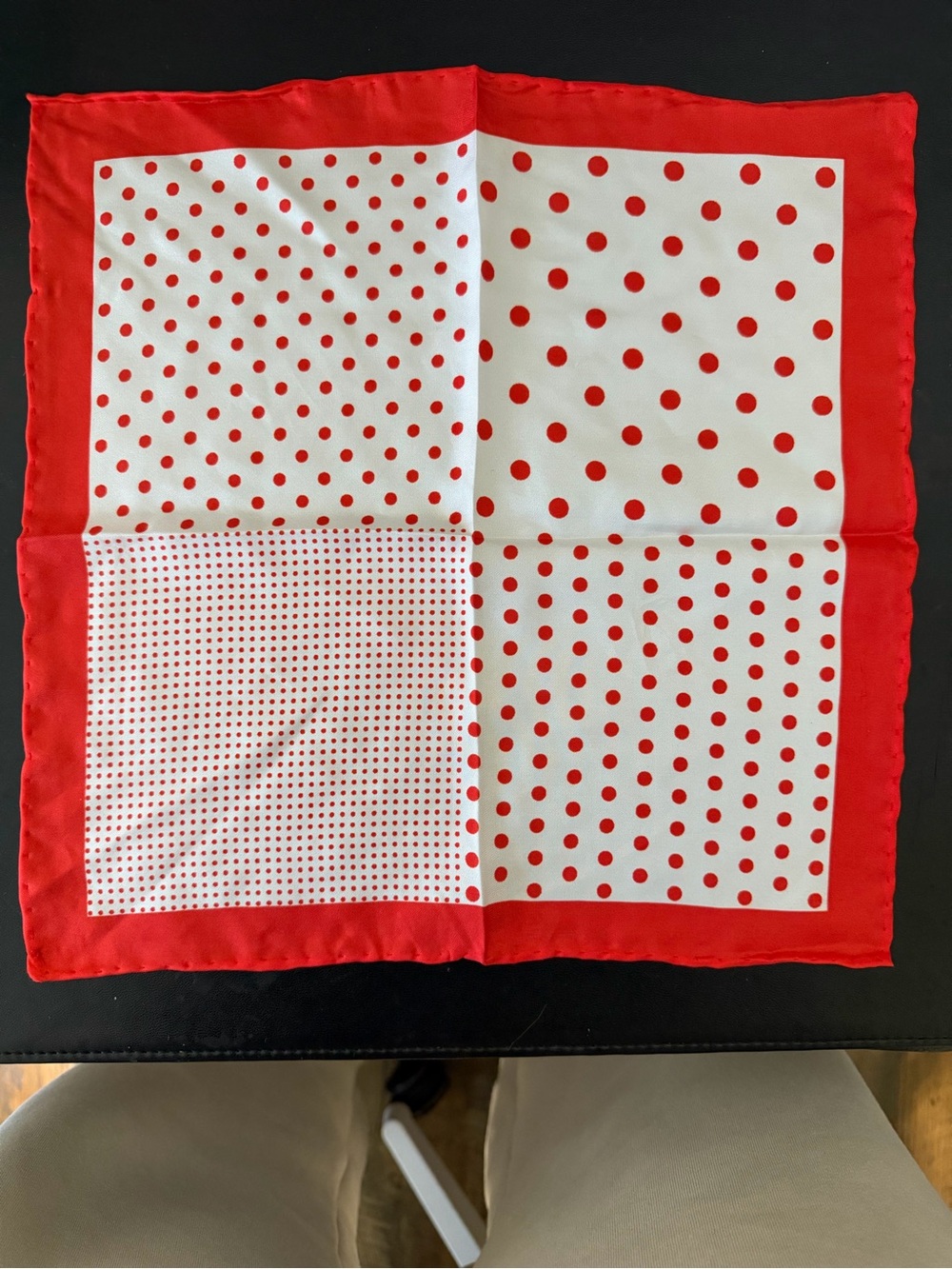 Red and White Polka Dot full silk, hand-rolled Pocket Square